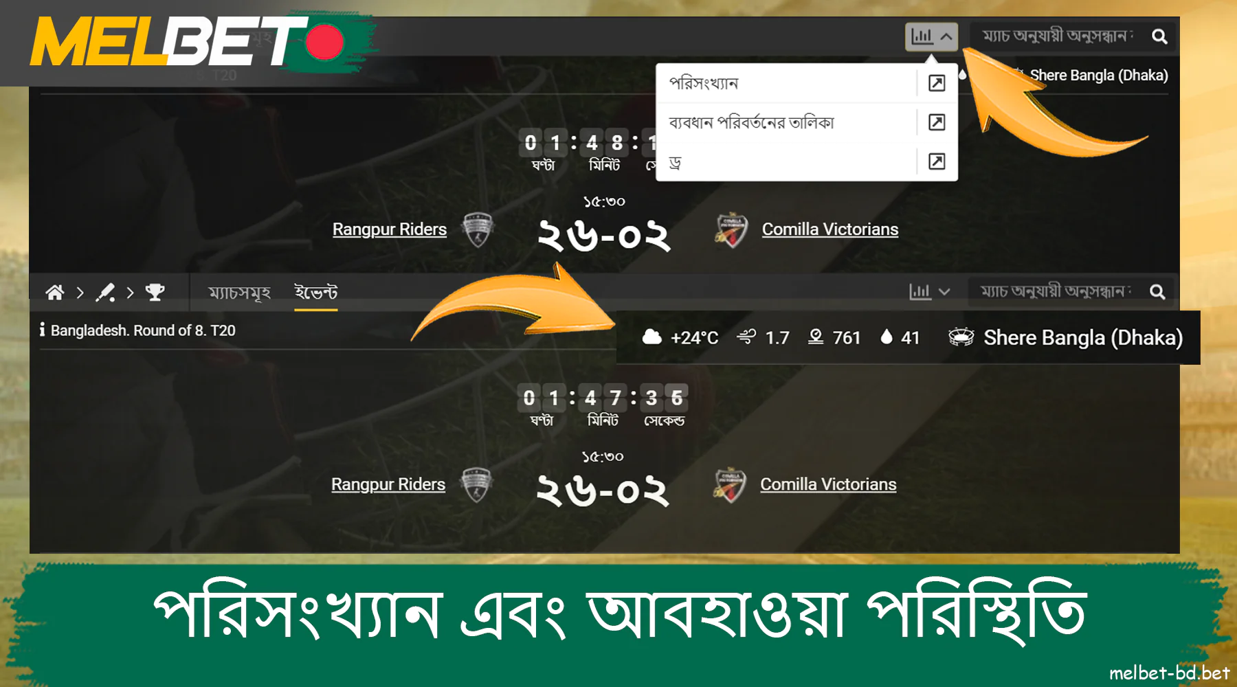 বাংলাদেশী বেটরদের জন্য Melbet প্রতিটি ম্যাচের পরিসংখ্যান এবং আবহাওয়ার অবস্থা