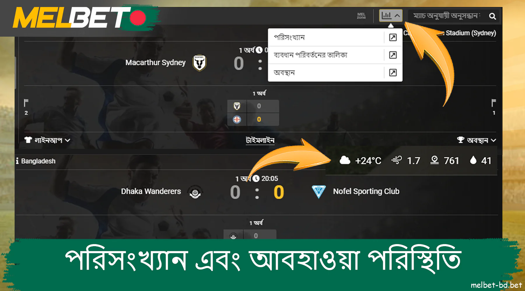 বাংলাদেশে Melbet ওয়েবসাইটে পরিসংখ্যান এবং আবহাওয়ার তথ্য