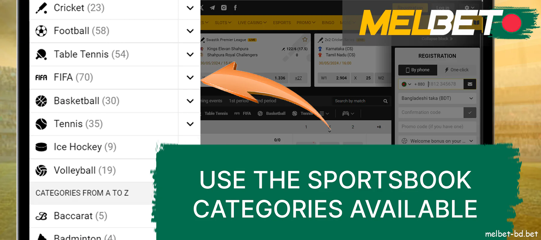 To switch to the game of your interest on the Melbet website