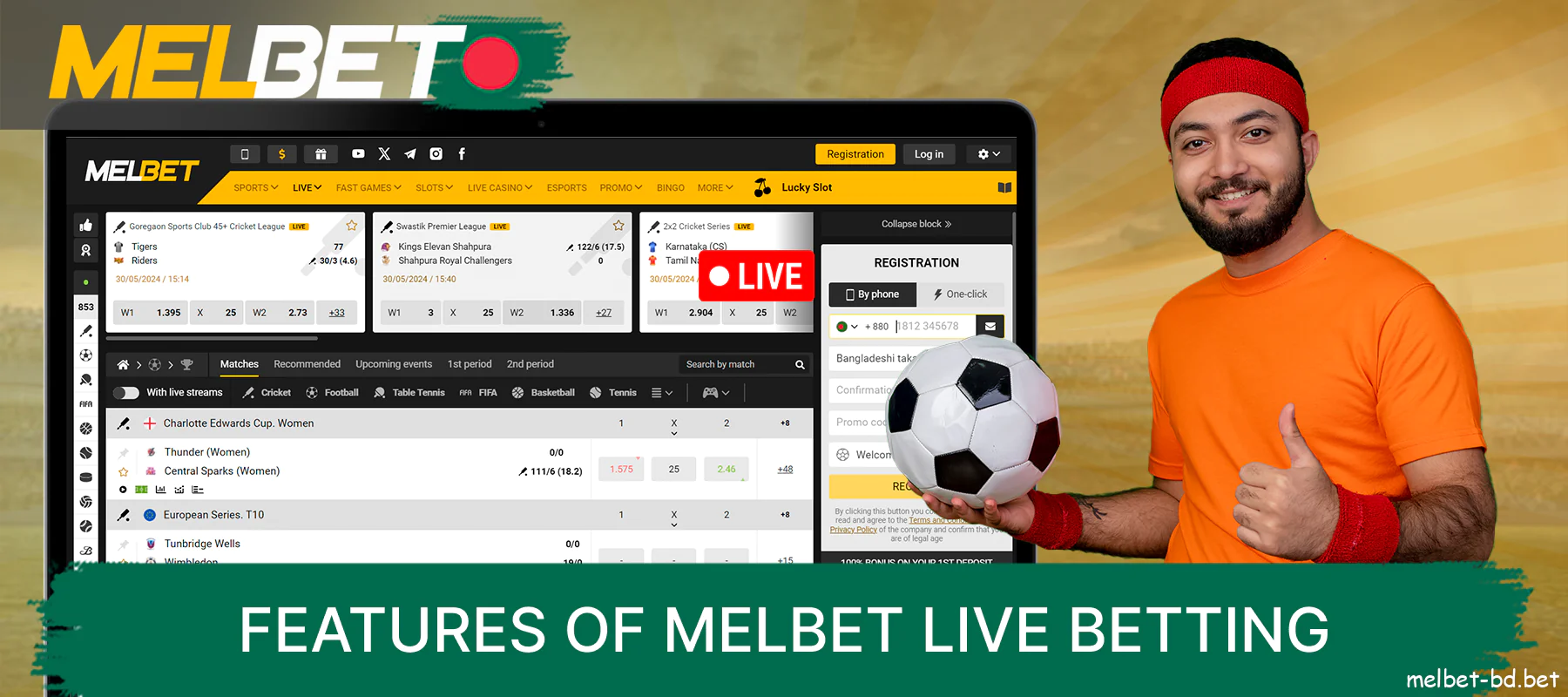 Live betting feature on Melbet website for Bangladeshi bettors