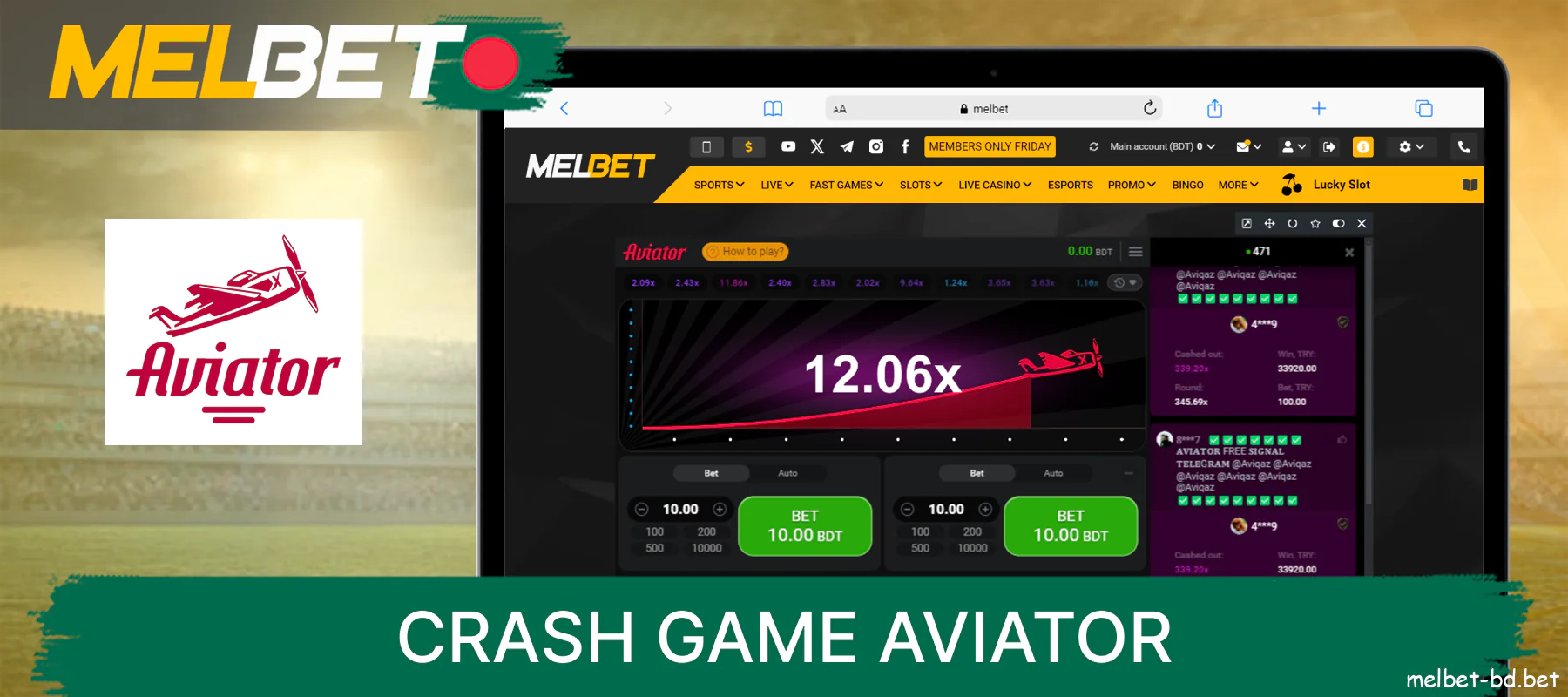 Play Aviator online game on Melbet website