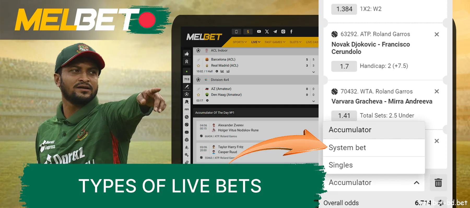 Live bet types on Melbet website for Bangladeshi players