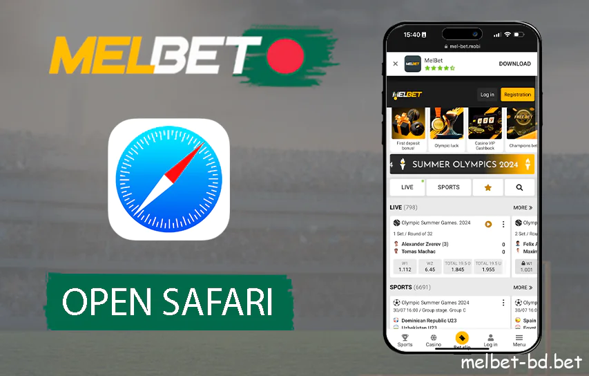 Access Melbet mobile website through the Safari browser or any other means