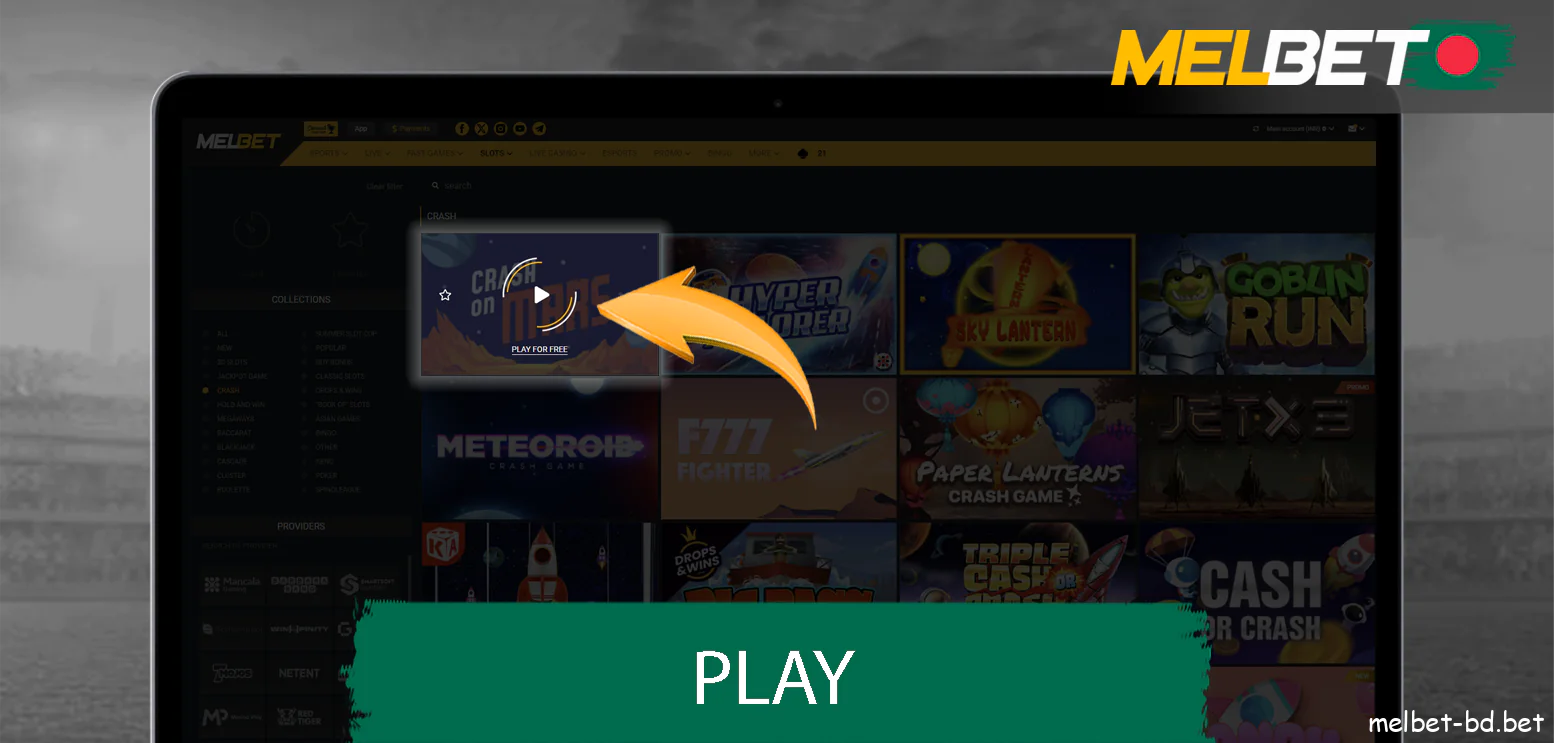 Play crash game on Melbet