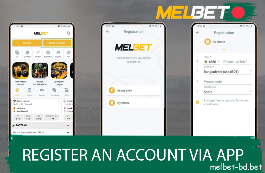 Registration process using the Melbet application