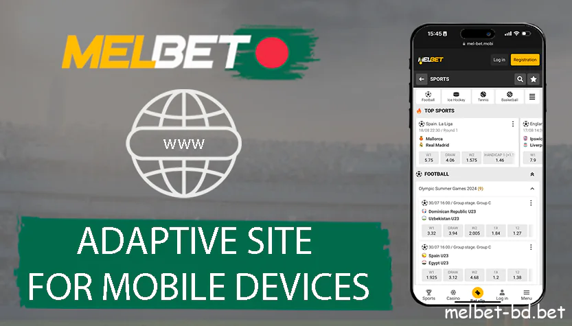 Melbet website adapted for mobile devices for Android and iOS